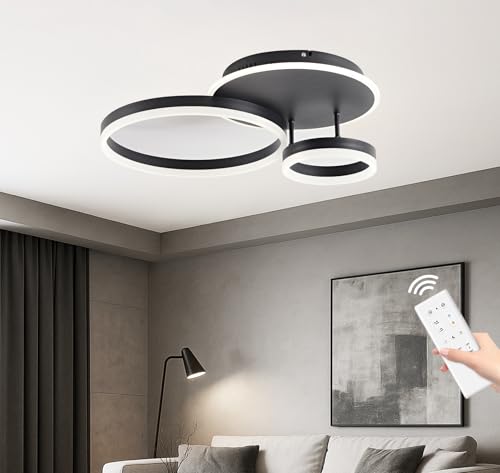 LXJCSM LED Deckenleuchte, 36W Dimmbar Deckenlampe, Modern Lampe Wohnzimmer 65cm 3-Ring Led Lampen Deckenlampen, Schwarz Aluminium Led Deckenlampe für Schlafzimmer Wohnzimmer Büro Arbeitszimmer LXJCSM LED Deckenleuchte, 36W Dimmbar Deckenlampe, Modern Lampe Wohnzimmer 65cm 3-Ring Led Lampen Deckenlampen, Schwarz Aluminium Led Deckenlampe für Schlafzimmer Wohnzimmer Büro Arbeitszimmer von LXJCSM