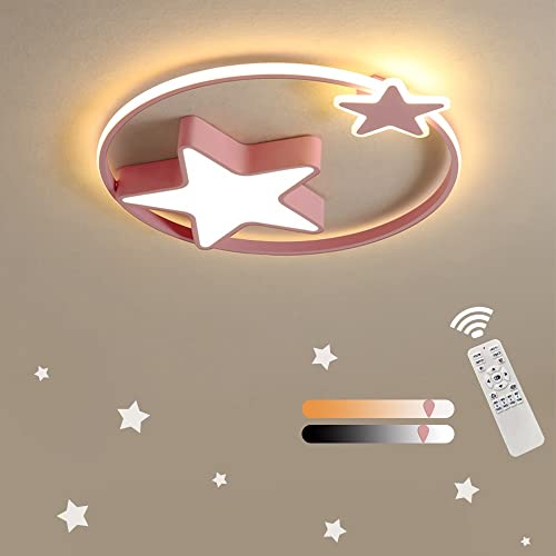 LXJCSM Moderne Kinder LED Deckenlamp, 85W Sternring Design Fernbedienung Dimmbare Deckenleuchte, Jungen/Mädchenzimmer, Kinderzimmer, Babyzimmer, Wohnzimmer, Rosa [Energieklasse A+] von LXJCSM