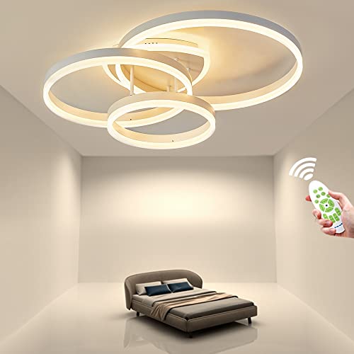 LXJCSM Moderne LED Deckenleuchte, Einfache 3 Ring Kreis Dimmbare Fernbedienung Decke 36W 3200lm, Deckenlamp For Wohnzimmer, Kinderzimmer, Esszimmer, Garage, Schlafzimmer, Weiß, 3000K-6000K von LXJCSM