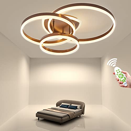 LXJCSM Moderne LED Deckenleuchte, Einfache 3 Ring Kreis Dimmbare Fernbedienung Decke 65W 5800lm, Deckenlamp For Wohnzimmer, Kinderzimmer, Esszimmer, Garage, Schlafzimmer, Braun, 3000K-6000K von LXJCSM