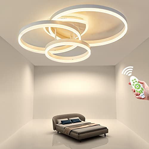 LXJCSM Moderne LED Deckenleuchte, Einfache 3 Ring Kreis Dimmbare Fernbedienung Decke 65W 5800lm, Deckenlamp For Wohnzimmer, Kinderzimmer, Esszimmer, Garage, Schlafzimmer, Weiß, 3000K-6000K von LXJCSM