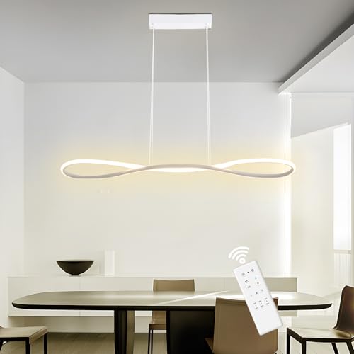 LXJCSM Moderne LED Pendelleuchte, 90cm Küchenlampe Hängend Dimmbar 3000K-6000K, Höhenverstellbar Hängelampe Wohnzimmer, 32W Linear Design Pendellampe für Esszimmer, Wohnzimmer, Küche (Weiß) von LXJCSM