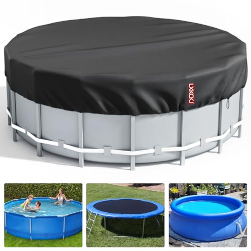 LXKCKJ Runde Poolabdeckung, Winterabdeckungen für oberirdische Pools, Extra Dicke Poolabdeckung mit Kordelzug Design, PE Plane Ideal für wasserdicht und staubdicht (7,6 m,Schwarz) von LXKCKJ