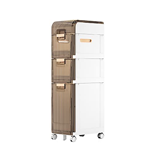 LXLCFHTD Modern Plastic Bathroom Storage Cabinet with Locking Wheels and Drawers Waterproof Side Storage Tower for Small Bathroom Kitchen Laundry Room Space saving and Stylish Storage Solution(4 Tier, von LXLCFHTD