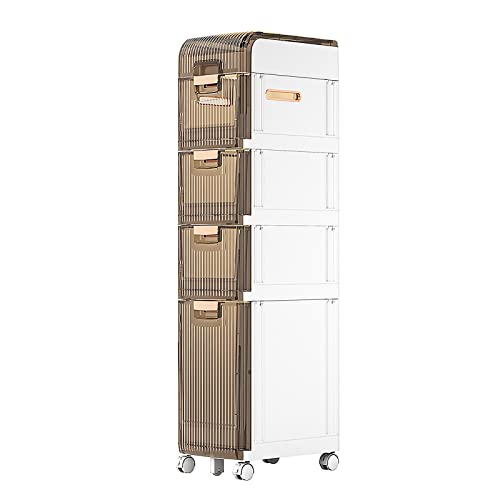 LXLCFHTD Modern Plastic Bathroom Storage Cabinet with Locking Wheels and Drawers Waterproof Side Storage Tower for Small Bathroom Kitchen Laundry Room Space saving and Stylish Storage Solution(5 Tier, von LXLCFHTD