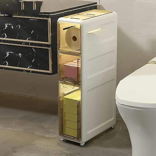 LXLCFHTD Stackable Plastic Storage Drawers on Wheels for Bathroom Organization Tall Narrow Cabinet with Clear Drawers Large Capacity Cosmetic Organizer Sturdy and Durable 2 Tier(3 Tier) von LXLCFHTD
