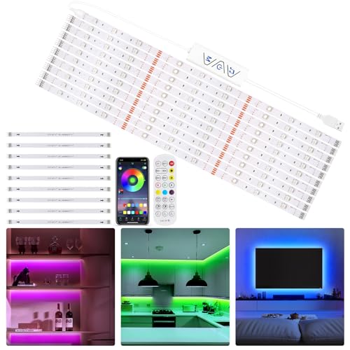 5M USB LED Strip,10x50CM Dimmbar RGB LED Unterschrank Beleuchtung mit Fernbedienung und APP Steuerung,Musik Sync Farbwechsel LED Lichtband,Flexibel Unterbauleuchte Küche LED für TV,Vitrinen,DIY von LXLQZXW