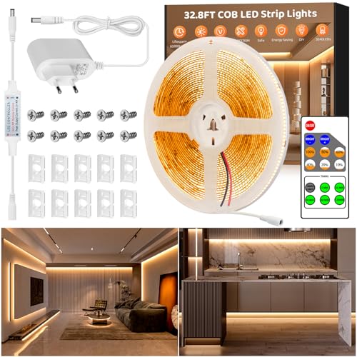 COB LED Streifen 10M Warmweiß,3240LEDs CRI90+ Flexibel Helles LED Strip mit RF Fernbedienung & Netzteil,Dimmbar 24V Selbstklebend 3000K Warmweiss,Wasserdicht IP65 LED Lichtband für Küche,Treppen,DIY COB LED Streifen 10M Warmweiß,3240LEDs CRI90+ Flexibel Helles LED Strip mit RF Fernbedienung & Netzteil,Dimmbar 24V Selbstklebend 3000K Warmweiss,Wasserdicht IP65 LED Lichtband für Küche,Treppen,DIY von LXLQZXW