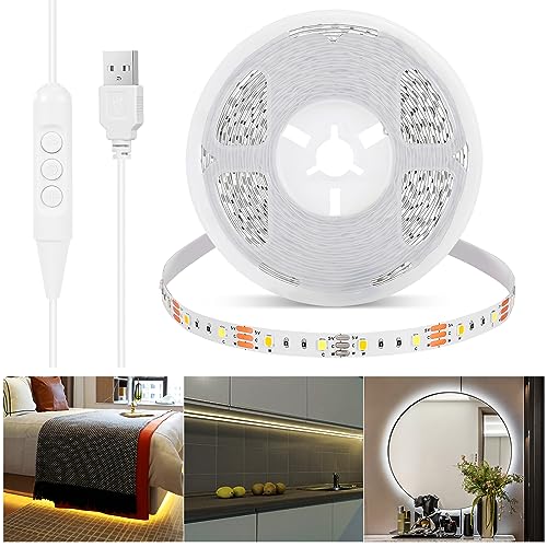 LED Streifen 5M Dimmbar 2800K-6500K Warmweiß Neutralweiß Kaltweiß, 3 Farbtemperaturen Selbstklebend LED Lichtband, Flexibel DIY Zuschneidbare LED Streifen für Decken,Schränke,Kleiderschränke,Treppen von LXLQZXW