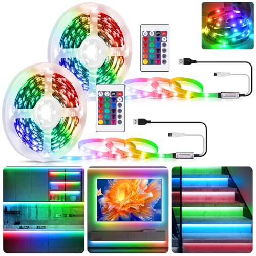 LED Strip 10m(2x5m),RGB LED TV Hintergrundbeleuchtung für 40-85 Zoll TV/PC,USB Farbwechselnde LED Streifen mit Fernbedienung,Flexibel Selbstklebend LED Beleuchtungslichtleiste für Schränke,Treppen,DIY von LXLQZXW