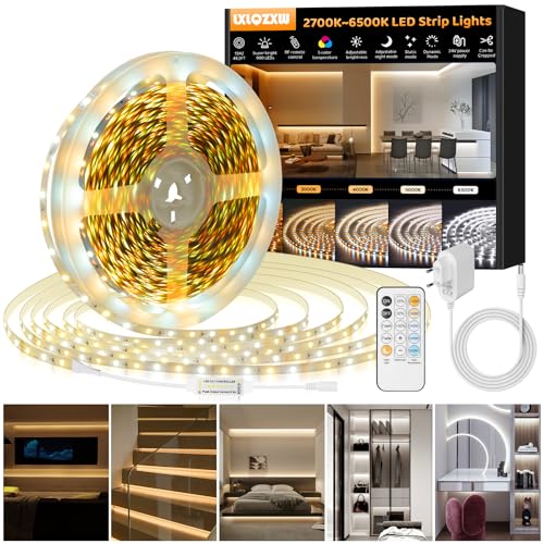 LED Strip 15M Warmweiß-KaltesWeiß,Dimmbar 2700K-6500K LED Streifen mit RF Fernbedienung & Netzteil,Super hell 900LEDs 24V LED Strip Light Kit,Selbstklebend DIY Flexible Lichtleiste für Party Heim Deko LED Strip 15M Warmweiß-KaltesWeiß,Dimmbar 2700K-6500K LED Streifen mit RF Fernbedienung & Netzteil,Super hell 900LEDs 24V LED Strip Light Kit,Selbstklebend DIY Flexible Lichtleiste für Party Heim Deko von LXLQZXW