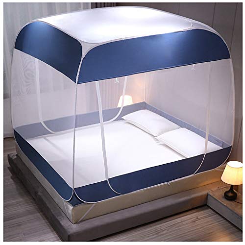 LXLTL Pop Up Moskitonetz Bett Baldachin Bettzelt Faltbare Doppelbett Moskitonetz Anti Moskito Mückenzelt Moskitonetz,Blau,200x220x165cm von LXLTL