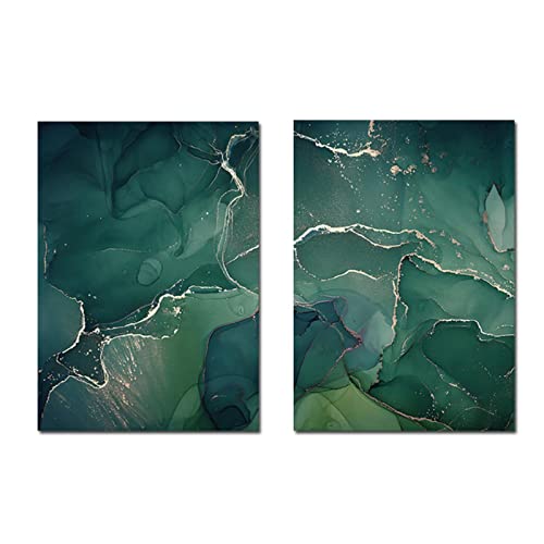 LXLXQ Leinwand-Kunstdruck, grünes Marmor-Textur-Poster, modulares Wandbild, nordische Heimdekoration, Gemälde (50 x 70 cm/19,7 × 27,9 Zoll) × 2 Stück, Rahmenlos von LXLXQ