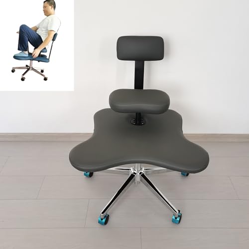 Kniestühle Bürostühle Meditationsstuhl Breiter Bürostuhl Für Das Sitzen Mit Gekreuzten Beinen, Höhenverstellbar Kniestuhl Mit Bremsbaren Rollen, Ergonomisch Yoga-Schreibtischstuhl ( Color : GrayA ) von LXLZYXSF