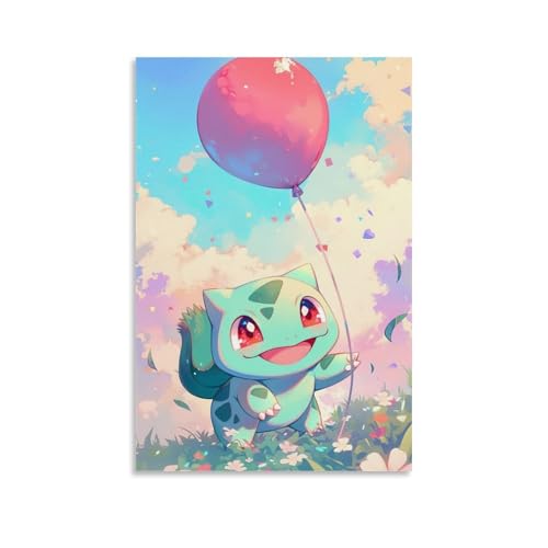 LXPPLSYY Pokémon-Poster, Bulbasaur mit einem Ballon, Wandkunst, Wandbild, moderne Dekoration, hängendes Kunstposter, 40 x 60 cm von LXPPLSYY