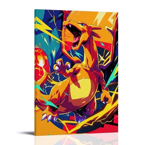 LXPPLSYY Pokémon-Poster, Dominanter Glurak inmitten von Blitz und Flammen, Wandkunst, Wandbild, moderne Dekoration, hängendes Kunstposter, 40 x 60 cm von LXPPLSYY