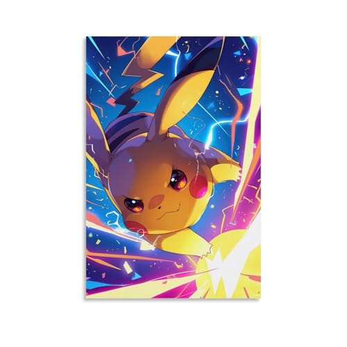LXPPLSYY Pokémon-Poster, selbstbewusstes Pikachu unter buntem Sternenhimmel, Wandkunst, Wandbild, moderne Dekoration, hängendes Kunstposter, 40 x 60 cm von LXPPLSYY