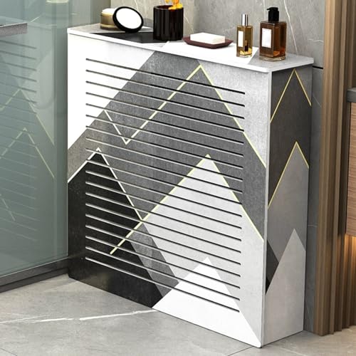 Heizungsverkleidung, Heizkörperabdeckung, Moderner, Dekorativer Heizkörper Verkleidung mit Horizontalen Lamellen, Wasserdichte PVC-Platte, Obere Ablage(100x80x25cm/39x31x10in) von LXRHLIKG