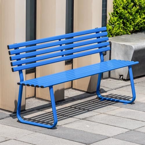 LXRHLIKG Gartenbank mit Rückenlehne, Moderne 2-4-Sitzer Gartenbänke Wetterfest, Bank Balkon Verzinktes Stahlrohr, Lattenrost, für Garten, Terrasse, Rasen, Außenpool(Blue,180cm/71in) von LXRHLIKG