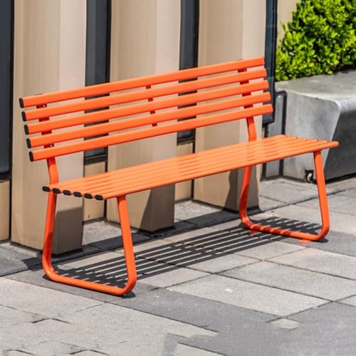 LXRHLIKG Gartenbank mit Rückenlehne, Moderne 2-4-Sitzer Gartenbänke Wetterfest, Bank Balkon Verzinktes Stahlrohr, Lattenrost, für Garten, Terrasse, Rasen, Außenpool(Orange,180cm/71in) von LXRHLIKG