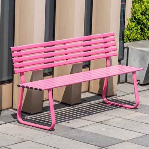 LXRHLIKG Gartenbank mit Rückenlehne, Moderne 2-4-Sitzer Gartenbänke Wetterfest, Bank Balkon Verzinktes Stahlrohr, Lattenrost, für Garten, Terrasse, Rasen, Außenpool(Pink,150cm/59in) von LXRHLIKG
