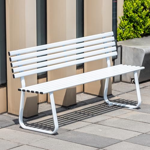 LXRHLIKG Gartenbank mit Rückenlehne, Moderne 2-4-Sitzer Gartenbänke Wetterfest, Bank Balkon Verzinktes Stahlrohr, Lattenrost, für Garten, Terrasse, Rasen, Außenpool(White,150cm/59in) von LXRHLIKG