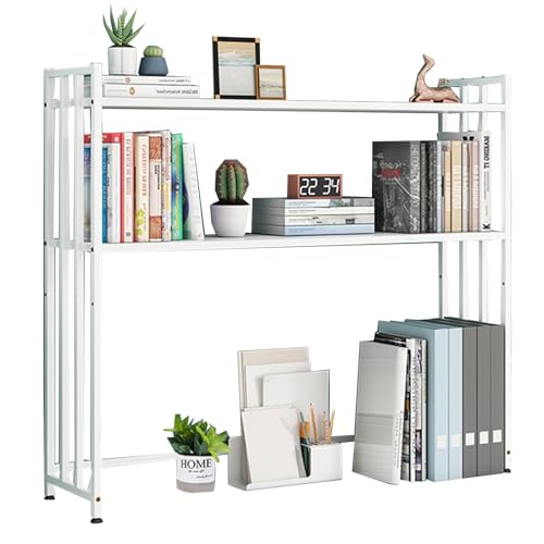 LXRHLIKG Schreibtisch Aufsatzregal für Wohnheimschreibtische, 2-stufiges Verstellbares Metall Desktop-bücherregal mit Verstellbaren Fußpolstern(White,95cm/37in) von LXRHLIKG
