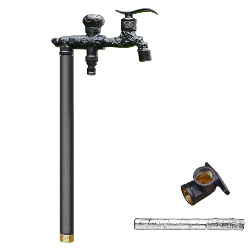 LXRHLIKG Vertikale Wassersäule Garten, Komplett aus Kupfer Gefertigte, Bodenmontierte Wasserzapfsäule Garten mit Doppelauslasshahn(Black,80cm/31in) von LXRHLIKG