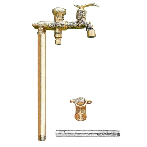 LXRHLIKG Vertikale Wassersäule Garten, Komplett aus Kupfer Gefertigte, Bodenmontierte Wasserzapfsäule Garten mit Doppelauslasshahn(Gold,60cm/24in) von LXRHLIKG