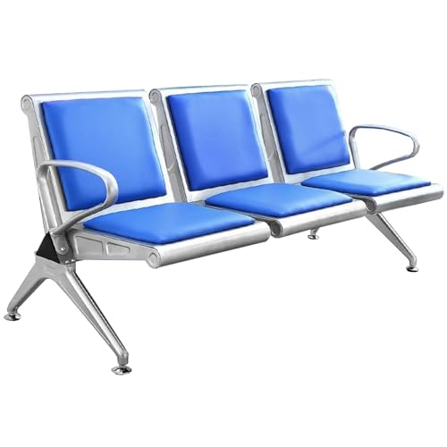 Wartezimmer Stühle, 3-Sitzer Besucher- & Konferenzstühle mit PU-Polsterung, Sitzbank für Wartezimmer mit Armlehne für Kliniken, Flughäfen, Salons, Banken, Friseursalons(Blue) von LXRHLIKG