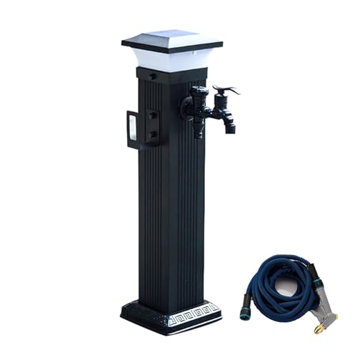Wassersäule Garten mit Solarlicht, Freistehende Wassersäule aus Aluminiumlegierung mit Wasserhahn und Sprühpistole(61cm/24in) von LXRHLIKG