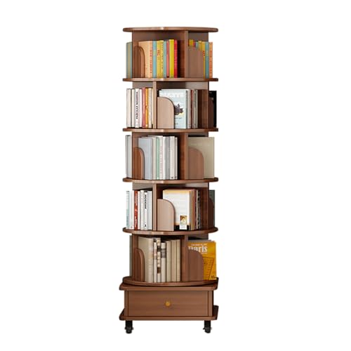 Drehbares Bücherregal mit 6 Etagen mit Schublade und Rollen, 360° drehbares Bücherregal Turm mit Schublade für kleine Räume, drehbares Bücherregal für Schlafzimmer, Wohnzimmer, Büro (173 cm, Walnuss) Drehbares Bücherregal mit 6 Etagen mit Schublade und Rollen, 360° drehbares Bücherregal Turm mit Schublade für kleine Räume, drehbares Bücherregal für Schlafzimmer, Wohnzimmer, Büro (173 cm, Walnuss) von LXSEHN