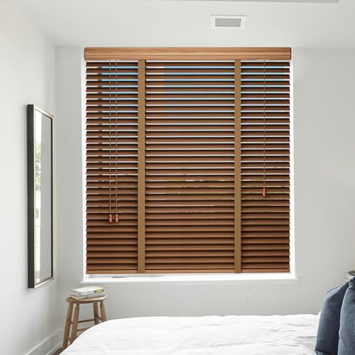 Holzjalousie Innen, Echtholz Jalousien, 50 mm Lamellen, Massivholz Holzrollo die Sichtschutz, Blendschutz und Sonnenschutz, für Zuhause und Büro (Walnut, 120x160cm) von LXSEHN