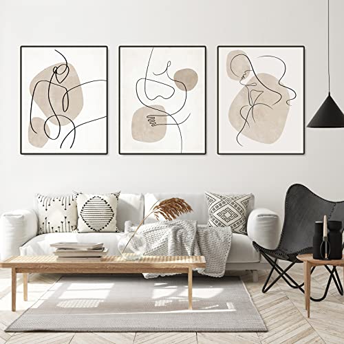 Abstrakt Line Art Bilder, Abstrakte Leinwandbilder, Kunst Line Beige Moderne Wandbilder Set für Wohnzimmer und Schlafzimmer, Ohne Rahmen(Schwarz und Wei-D,40x60cm) von LXTOPN