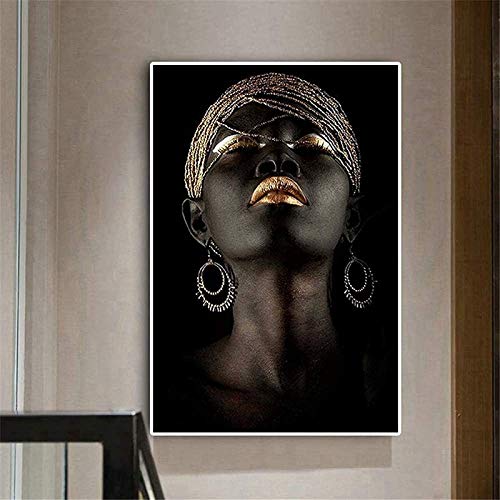 Afrikanische Frauen Bilder Auf Leinwand, Abstrakte Leinwand Malerei, Schwarz Gold Afrika Frau Modell Kunst Poster, leinwandbilder Für Wohnzimmer Wandkunst Dekor No Framed (40x50cm) von LXTOPN