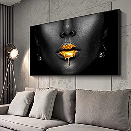 Bilder Gold schwarz Frauen Lippen, wandbild Vlies Leinwandbild Kunstdruck modern Wandbilder Wanddekoration Design Wand Bild - Sexy Abstrakt, leinwand bilder groß wohnzimmer.Rahmenlos（80x40cm） von LXTOPN