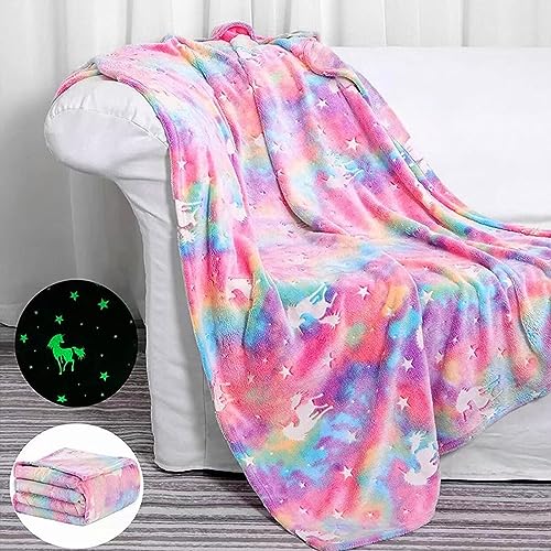 LXTOPN Einhorn Decke Kuscheldecke,Decke Leuchtet im Dunkeln,Kinderdecke Einhorn Pattern, Leuchtende Decke für Kinder und Erwachsene Fluoreszierende(Regenbogen,150x200cm) von LXTOPN