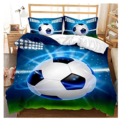 LXTOPN Fussball bettwäsche 135x200 Jungen, Jungen Teenager Sport Bettbezug-Set für Einzelbett,Fußball Kinderbettwäsche Blau(Blauer Fußball, 135x200cm) von LXTOPN