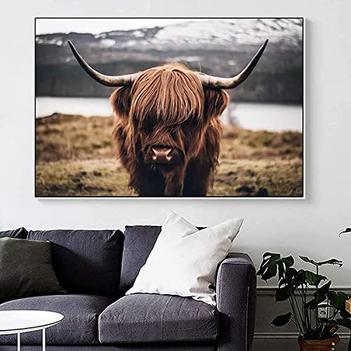 Hochlandrind Bild Leinwanddrucke,Nordic Highland Cow Bilder Druck auf Leinwand Schottisches Hochland kuh Gemälde,Modern Hochlandrind Wandbilder Poster Wohnzimmer Deko,Kein Rahme (kuh-1, 30x40cm) von LXTOPN