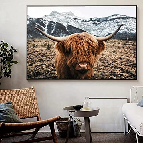 LXTOPN Hochlandrind Bild,Nordic Highland Cow Bilder Druck auf Leinwand Schottisches Hochland kuh Gemälde,Modern Hochlandrind Wandbilder Poster Wohnzimmer Deko,Kein Rahme (kuh-2, 40x60cm) von LXTOPN