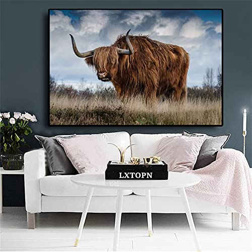 Hochlandrind Bild Leinwanddrucke,Nordic Highland Cow Bilder Druck auf Leinwand Schottisches Hochland kuh Gemälde,Modern Hochlandrind Wandbilder Poster Wohnzimmer Deko,Kein Rahme (kuh-3, 80x120cm) von LXTOPN