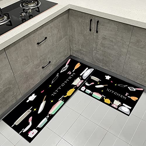 küchenläufer Waschbar rutschfest,Teppich Küche Waschbar Küchenteppich Läufer mit Rückseite aus Naturkautschuk,40 x 120 cm und 40 x 60 cm Fußmatte Set. (HF) von LXTOPN