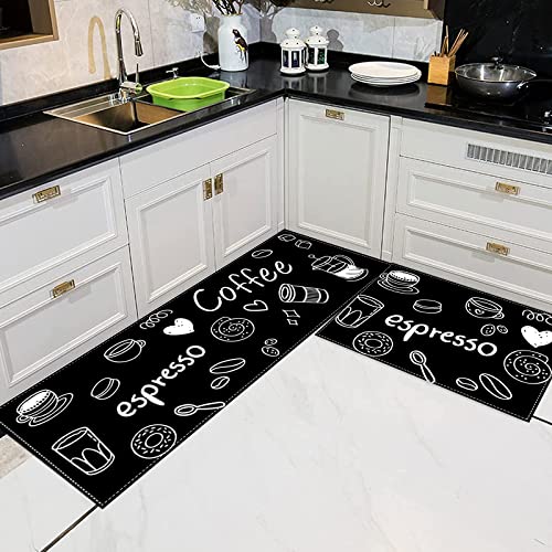 küchenläufer Waschbar rutschfest,Teppich Küche Waschbar Küchenteppich Läufer mit Rückseite aus Naturkautschuk,40 x 120 cm und 40 x 60 cm Fußmatte Set. (KF) von LXTOPN