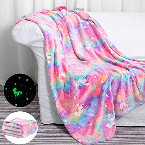 LXTOPN Einhorn Decke Kuscheldecke,Decke Leuchtet im Dunkeln,Kinderdecke Einhorn Pattern, Leuchtende Decke für Kinder und Erwachsene Fluoreszierende(Regenbogen,130x150cm) von LXTOPN