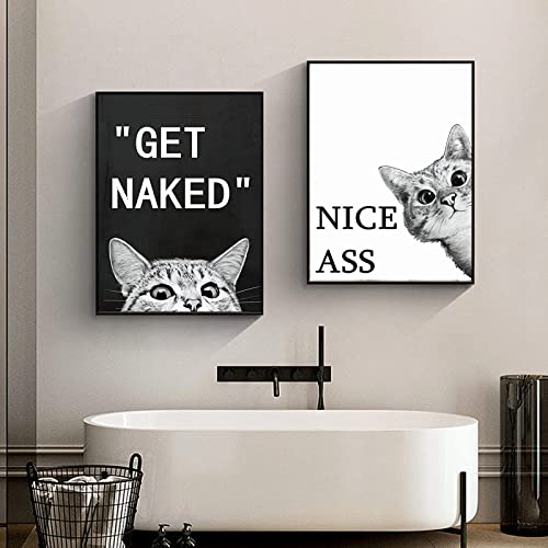 LXTOPN 2er Poster Set Badezimmer Deko Bilder - Lustige Tier Hochwertiger Kunstdruck Schwarz Weiß Katze Bilder Deko Schlafzimmer - WC Deko Leinwand Stilvolle Wandbilder-Ohne Rahme (T1, 2 * 50x70cm) von LXTOPN