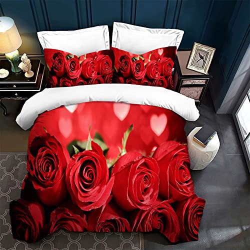 LXTOPN 3D Rose Bettbezug 135×200,Rose Floral Bettwäsche Sets,Mikrofaser Kreative Rose Bettwäsche Set 3 Teilig für Erwachsene(rose2, 135x200cm) von LXTOPN