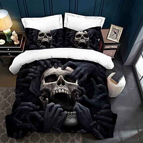 LXTOPN 3D Totenkopf Bettbezug,Bettwäsche Set 200x200,Kissenbezug 50x75,Microfaser Bettbezüge Mit,für Doppelbett. (200cmx200cm, 1) von LXTOPN