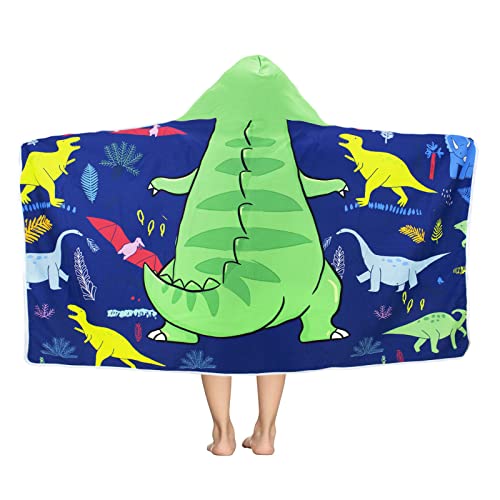 LXTOPN Badetücher für Kinder, Dinosaurier Strandtücher, Mikrofaser Bademantel, Badeponcho mit Kapuze für Mädchen Jungen, Handtuch Ultra Weich und Saugfähig (Grün Dinosaurier, 130x75cm) von LXTOPN