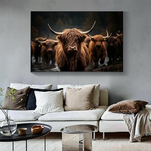 LXTOPN Bilder Highland Cow Schottisches Hochlandrind Poster - Modern Leinwandbild Groß XXL Schlafzimmer - Wohnzimmer Wandbild Kunstdruck Wandbilder - Wand Bild auf Leinwand, Kein Rahmen. (60x80cm) von LXTOPN