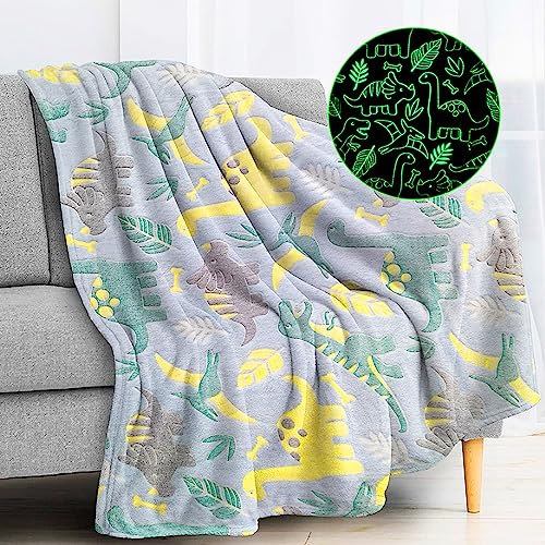 LXTOPN Dinosaurier Decke, Kuscheldecke Kinder Mädchen, Kuscheldecke Leuchtet im Dunkeln, Sofadecke Kinderdecke für Mädchen Junge, Ganzjahresdecke für Kinde（Dinosaurier-B,130x150cm） von LXTOPN